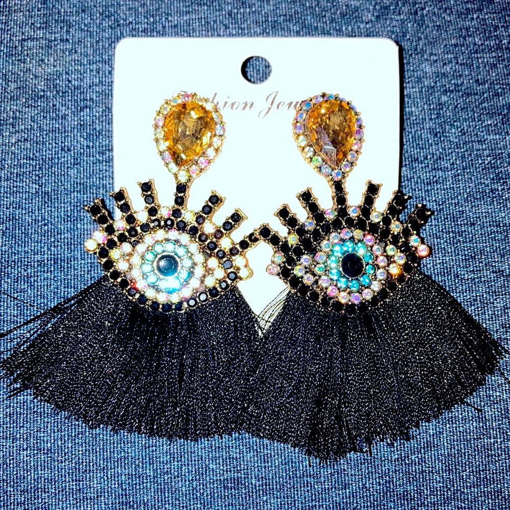 🔴 Rhinestone Eye shape Tassel Drop Earrings 🔴